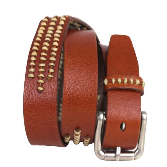 TAN BROWN GENUINE LEATHER 1 1/8"Wd DRESS CASUAL WOMEN'S BELT Sz M (M16 - Picture 1 of 12